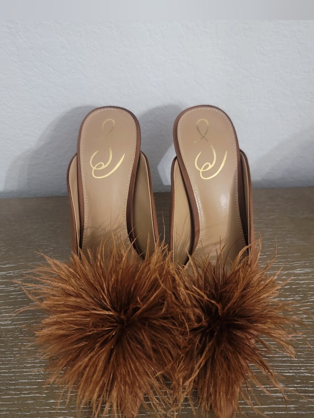 SAM EDELMAN  Brown Cinnamon Color Satin High Heel Mule Shoe Sz 8 Worn Once - Picture 5 of 5